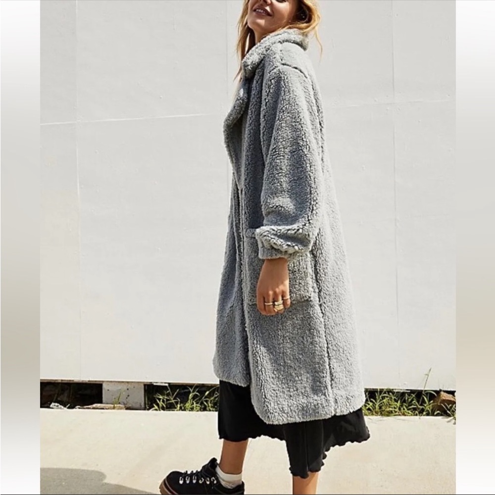Free People Blue Tessa Teddy Longline Faux Sherpa Fur Trench Coat - Picture 5 of 13